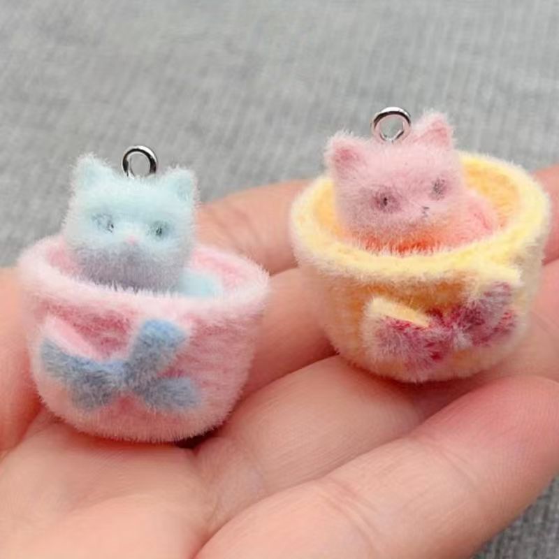 Jewelry Making Diy - 4 adet 3D peluş reçine kedi
